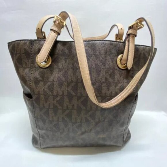 Michael Kors Signature Jet Set East West Top Zip Tote Brown Khaki Saffiano EUC - Picture 2 of 15